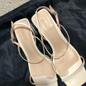 SCHUTZ  Amaia Block-Heel Strappy Slingback Sandals White